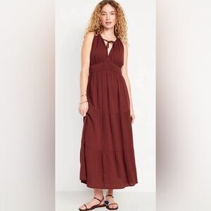 NWT Old Navy Fit and Flare Crinkle Gauze Maroon Maxi Dress - 2X